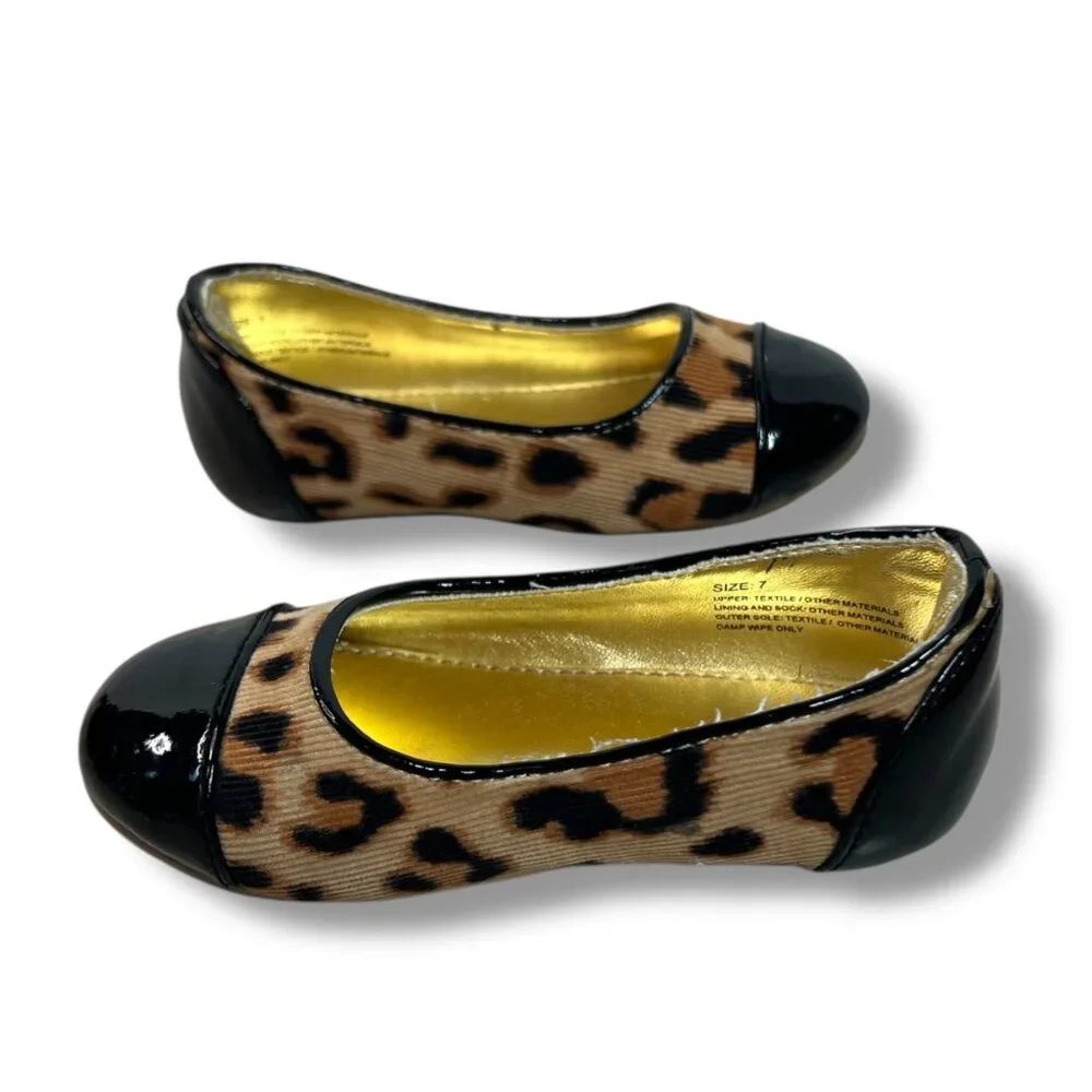 Gap Kids Leopard Ballet Flats Corduroy Patent Toddler Girls size‎ 7 Animal Print